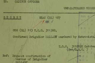 Arsip WO 203/2455 Surat Nomor SEAC(RL)187 (tertanggal 31 Oktober 1945) berisi konfirmasi kematian Mallaby